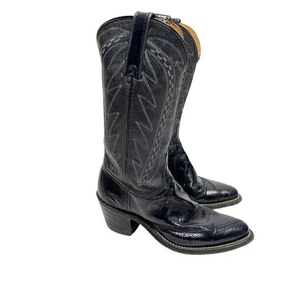 Vintage 6M Durango West Women's Cowgirl Boots Eel Skin Leather Eggplant Gray