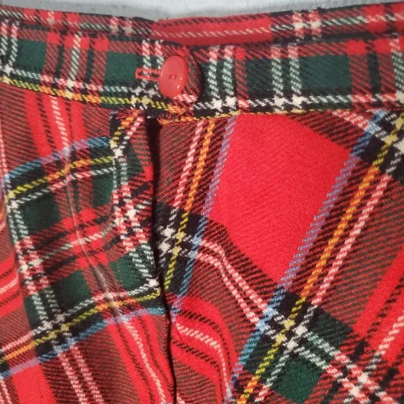 Vintage 70s Prestige Boston Wool Red Tartan Plaid Calf Length Skirt, 12