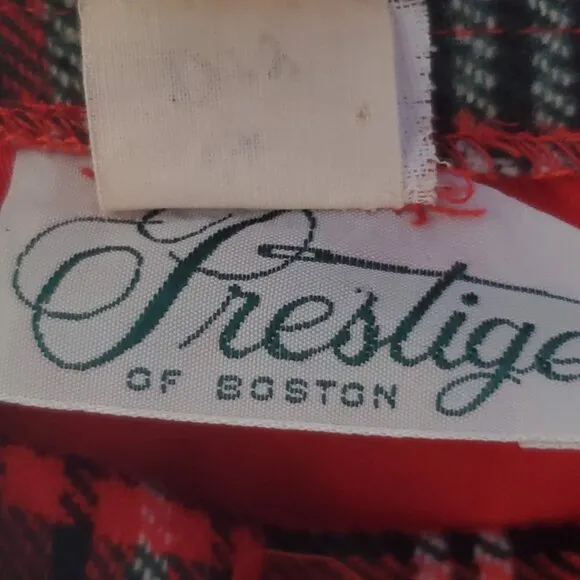 Vintage 70s Prestige Boston Wool Red Tartan Plaid Calf Length Skirt, 12
