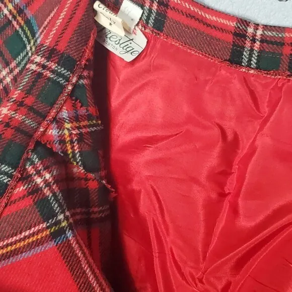 Vintage 70s Prestige Boston Wool Red Tartan Plaid Calf Length Skirt, 12
