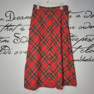 Vintage 70s Prestige Boston Wool Red Tartan Plaid Calf Length Skirt, 12