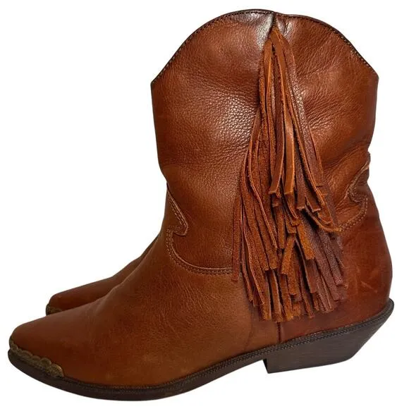 Vintage 70’s Zodiac Fringe Boots Cognac Leather Ankle Cowgirl Festival Western