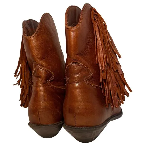 Vintage 70’s Zodiac Fringe Boots Cognac Leather Ankle Cowgirl Festival Western