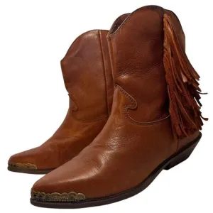 Vintage 70’s Zodiac Fringe Boots Cognac Leather Ankle Cowgirl Festival Western