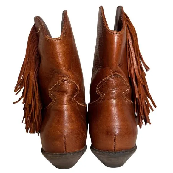 Vintage 70’s Zodiac Fringe Boots Cognac Leather Ankle Cowgirl Festival Western