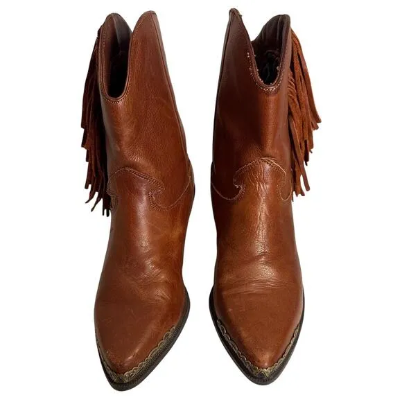 Vintage 70’s Zodiac Fringe Boots Cognac Leather Ankle Cowgirl Festival Western