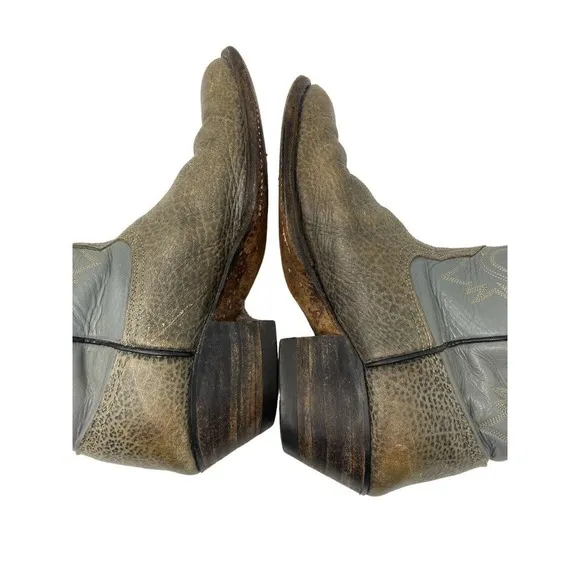 Vintage 80's Bona Allen Tooled Gray Leather Western Cowboy Boots Men's 9.5 D