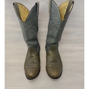 Vintage 80's Bona Allen Tooled Gray Leather Western Cowboy Boots Men's 9.5 D