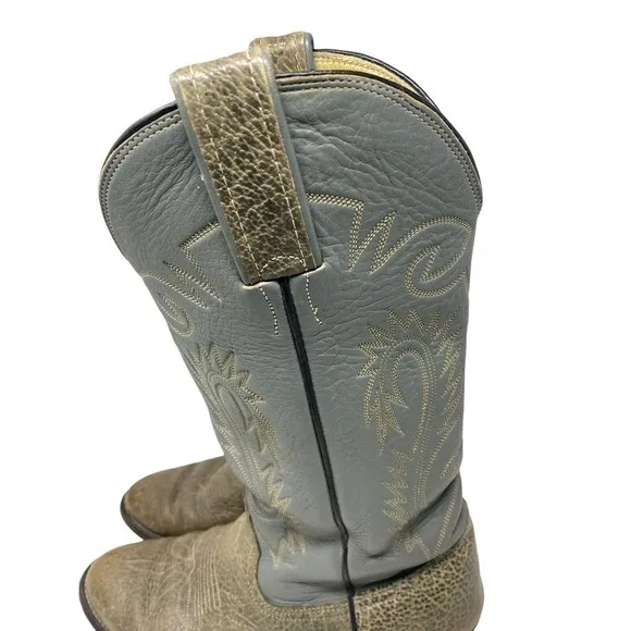 Vintage 80's Bona Allen Tooled Gray Leather Western Cowboy Boots Men's 9.5 D