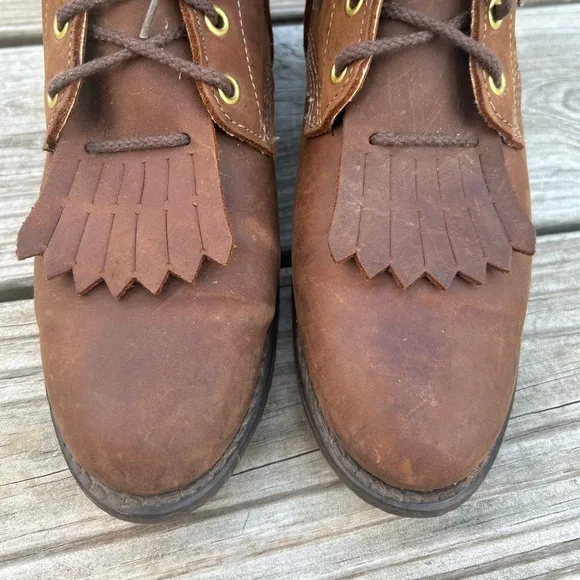 Vintage 80s brown leather kiltie Laceup heritage western boho ankle boots 8.5