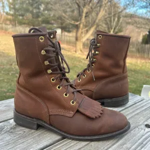 Vintage 80s brown leather kiltie Laceup heritage western boho ankle boots 8.5