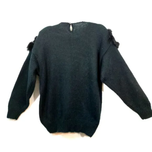 Vintage 80s Carducci velvet rhinestone rabbit fur sweater L
