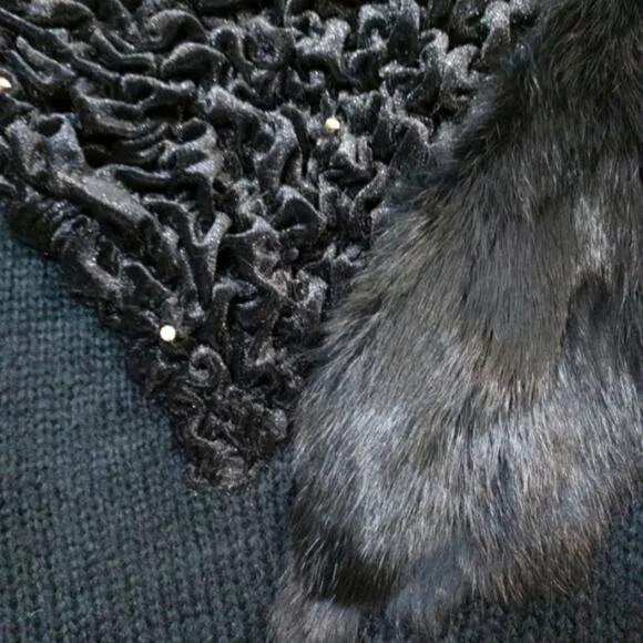 Vintage 80s Carducci velvet rhinestone rabbit fur sweater L