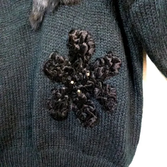 Vintage 80s Carducci velvet rhinestone rabbit fur sweater L