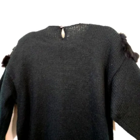Vintage 80s Carducci velvet rhinestone rabbit fur sweater L