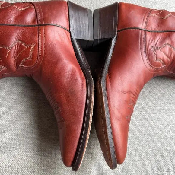 Vintage 80s DAN POST MARLBORO Mens 8.5  Leather Boots Cowboy Western Brown