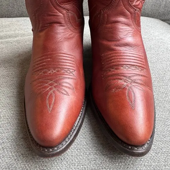 Vintage 80s DAN POST MARLBORO Mens 8.5  Leather Boots Cowboy Western Brown