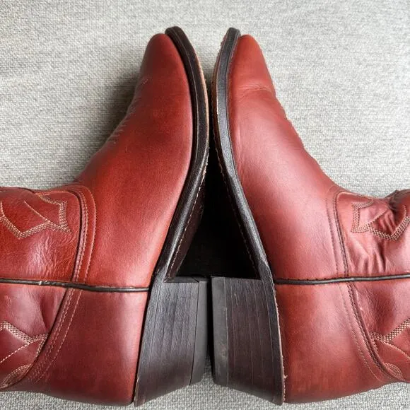 Vintage 80s DAN POST MARLBORO Mens 8.5  Leather Boots Cowboy Western Brown