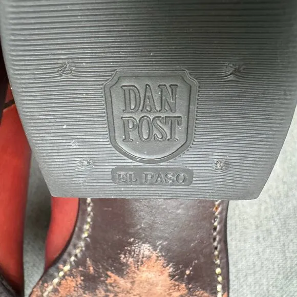 Vintage 80s DAN POST MARLBORO Mens 8.5  Leather Boots Cowboy Western Brown