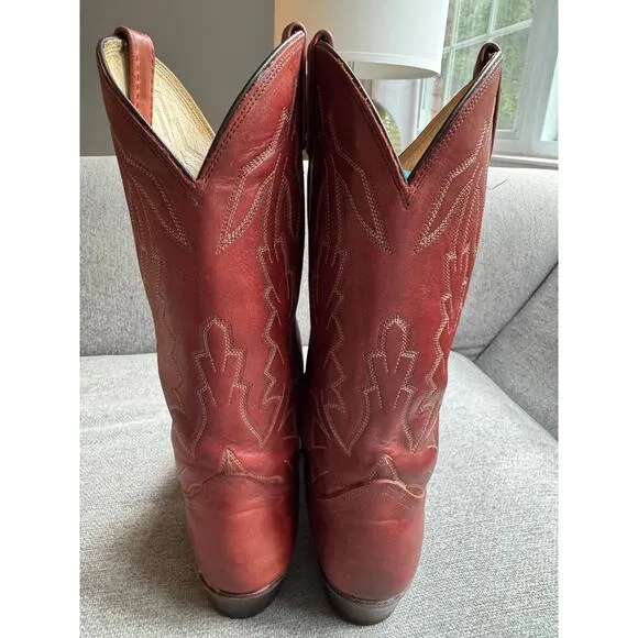 Vintage 80s DAN POST MARLBORO Mens 8.5  Leather Boots Cowboy Western Brown