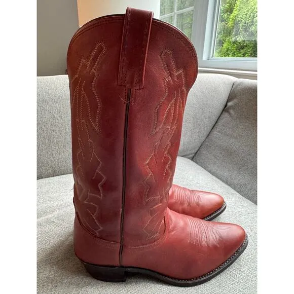 Vintage 80s DAN POST MARLBORO Mens 8.5  Leather Boots Cowboy Western Brown