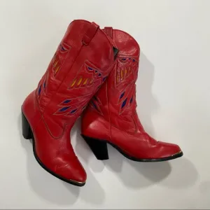 Vintage 80s Dingo Red leather western cutout stitching eagle boots