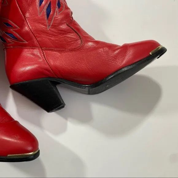 Vintage 80s Dingo Red leather western cutout stitching eagle boots