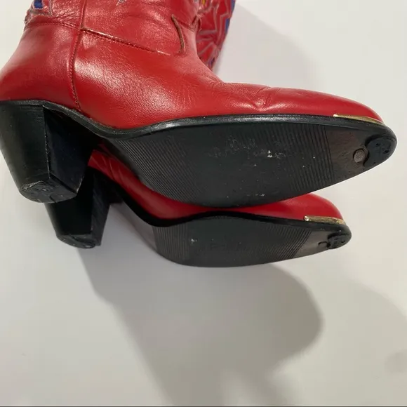Vintage 80s Dingo Red leather western cutout stitching eagle boots