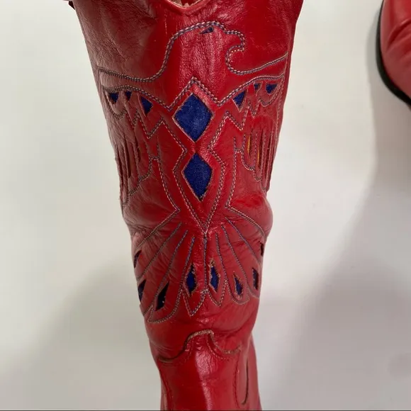 Vintage 80s Dingo Red leather western cutout stitching eagle boots