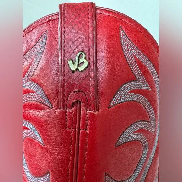 Vintage 80s Jeenz Bootz Red Leather Heel Cowboy Cowgirl Boots Size 7.5 *Flaws