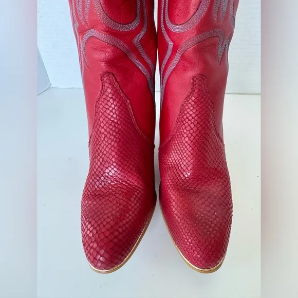 Vintage 80s Jeenz Bootz Red Leather Heel Cowboy Cowgirl Boots Size 7.5 *Flaws