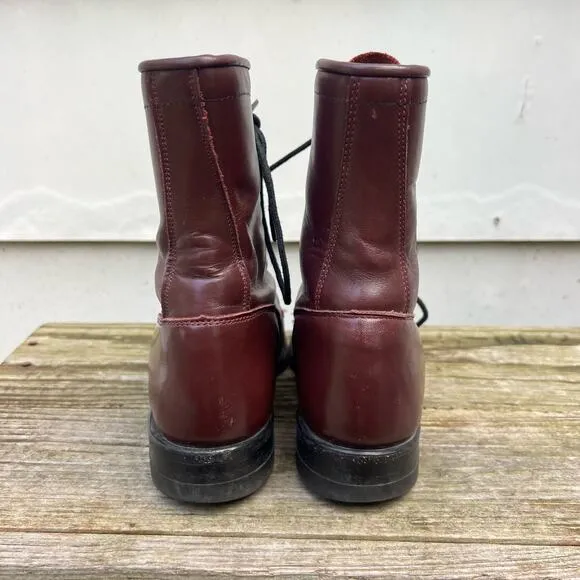 Vintage 80s Justin Boots Dark Cherry Lace Up Roper Kilte Fringe Cowgirl 5.5B