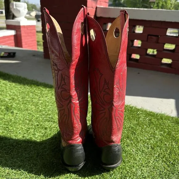 Vintage 80s Nocona Black Red Buckaroo Cowboy Western Boots 6.5D