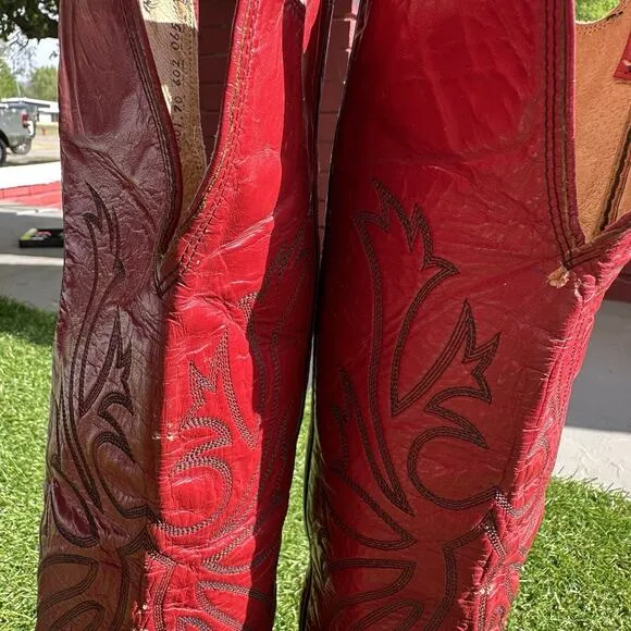 Vintage 80s Nocona Black Red Buckaroo Cowboy Western Boots 6.5D