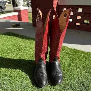 Vintage 80s Nocona Black Red Buckaroo Cowboy Western Boots 6.5D