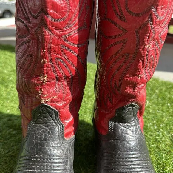Vintage 80s Nocona Black Red Buckaroo Cowboy Western Boots 6.5D