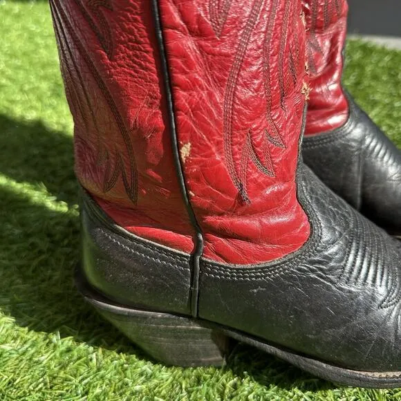 Vintage 80s Nocona Black Red Buckaroo Cowboy Western Boots 6.5D
