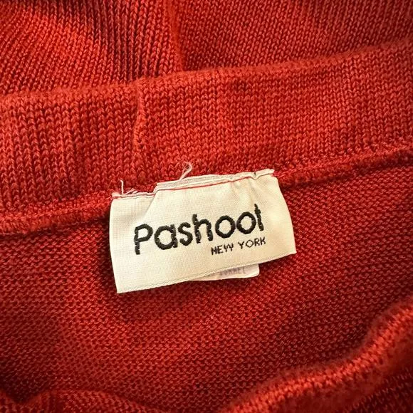 Vintage 80s Pashoot Asymmetrical Hem Skirt Pull On Knit Midi Rust Orange Medium