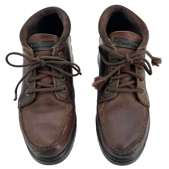 Vintage 90s Eastland Leather Boots Brown Lace Up Moc Chukka Boots | Size 8