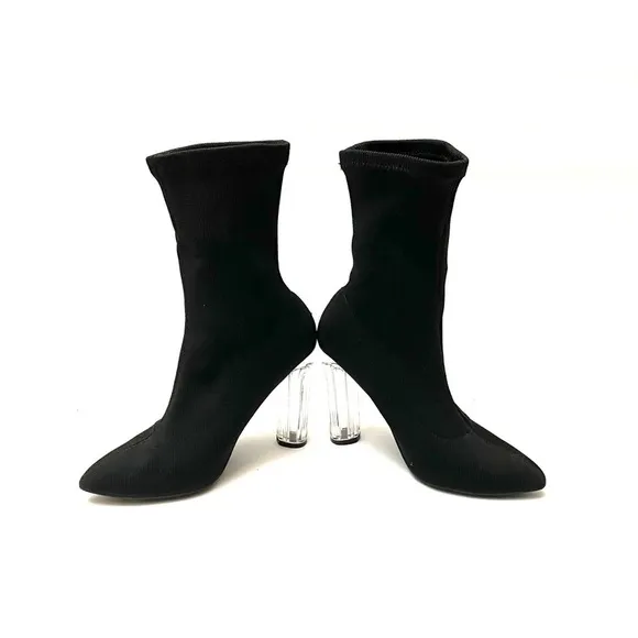 Vintage 90s stretchy black lucite heel ankle boots