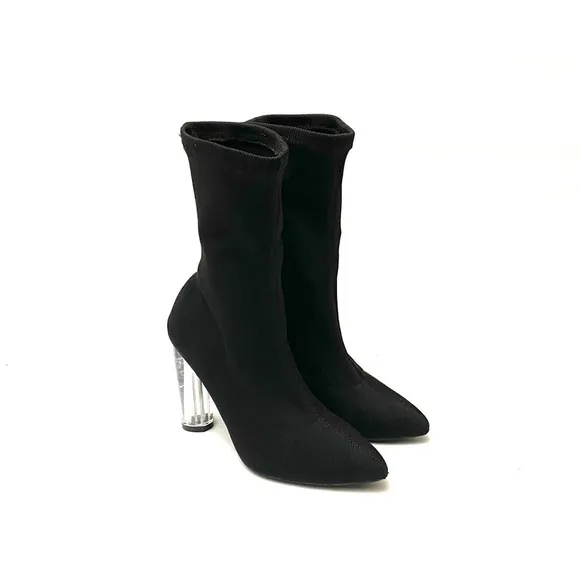 Vintage 90s stretchy black lucite heel ankle boots