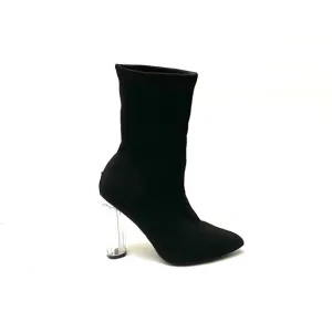 Vintage 90s stretchy black lucite heel ankle boots