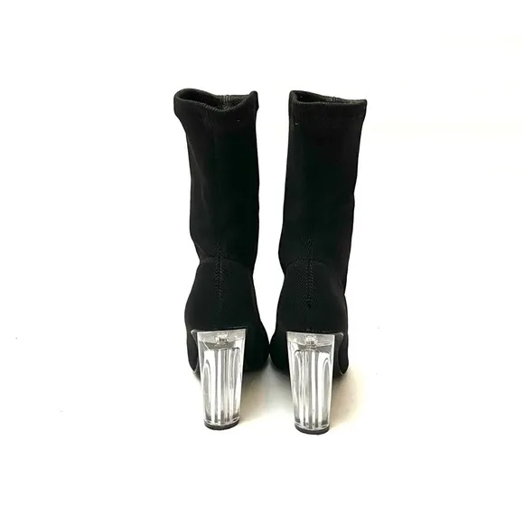 Vintage 90s stretchy black lucite heel ankle boots