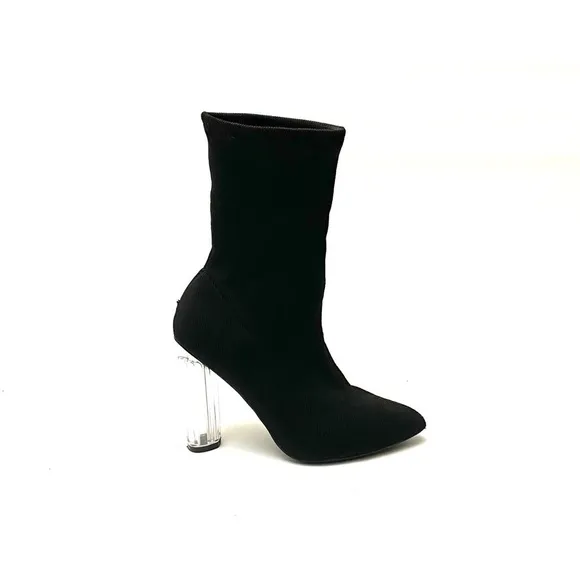 Vintage 90s stretchy black lucite heel ankle boots