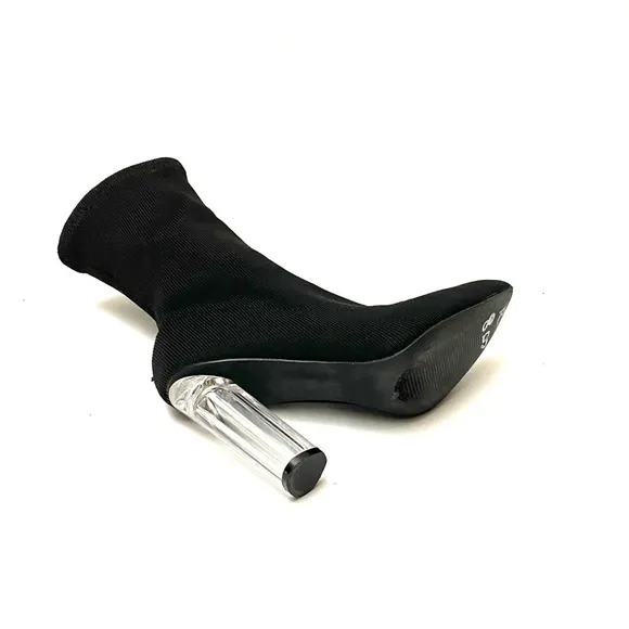Vintage 90s stretchy black lucite heel ankle boots
