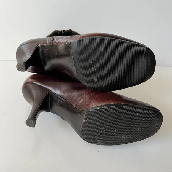 Vintage 90s Y2K unique chunky heeled ankle boots mid calf artsy sweater trim 8