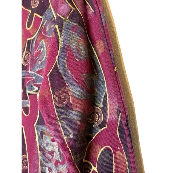Vintage 90’s V. C. Torias Burgundy Midi Dress Sz OS, Art Ho, Hand Painted