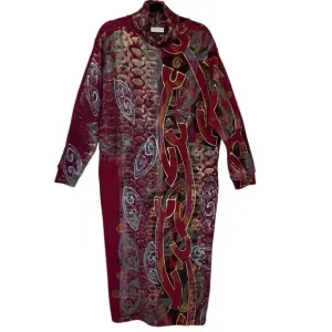 Vintage 90’s V. C. Torias Burgundy Midi Dress Sz OS, Art Ho, Hand Painted