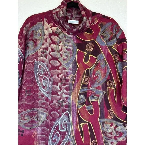 Vintage 90’s V. C. Torias Burgundy Midi Dress Sz OS, Art Ho, Hand Painted