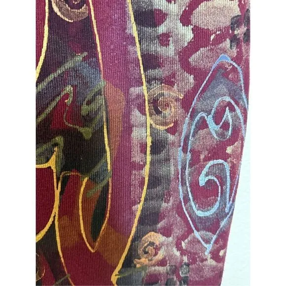 Vintage 90’s V. C. Torias Burgundy Midi Dress Sz OS, Art Ho, Hand Painted
